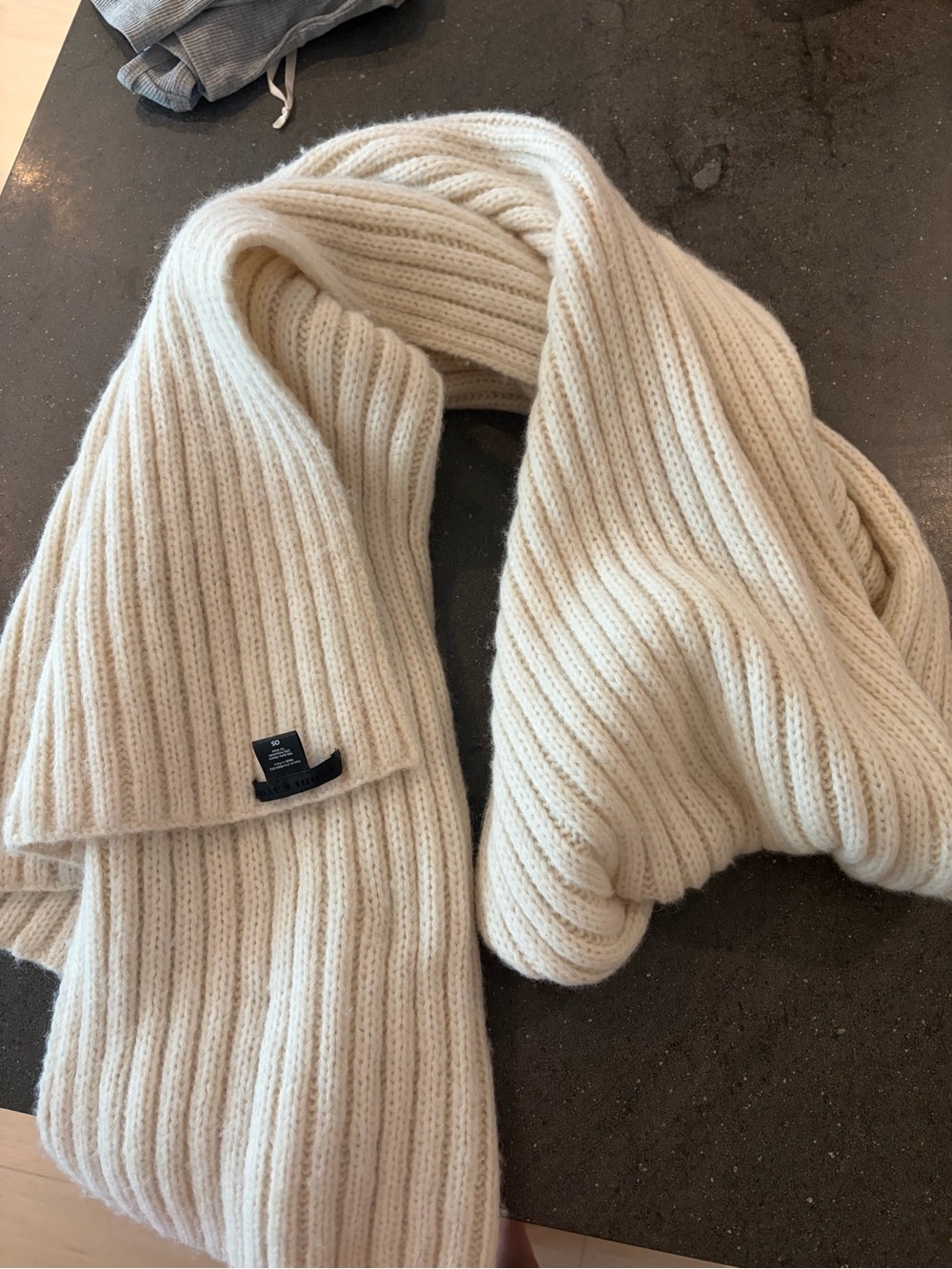 Acne Cream Ribbed Knit Scarf